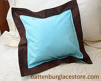 Pillow Sham 12"x12" Square. AQUA BLUE with Brown color border - Click Image to Close
